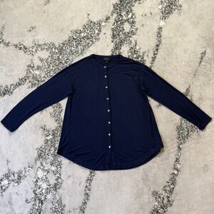 J Jill Top Womens Size M Blue Wearever Collection Long Sleeve Button Front Tunic